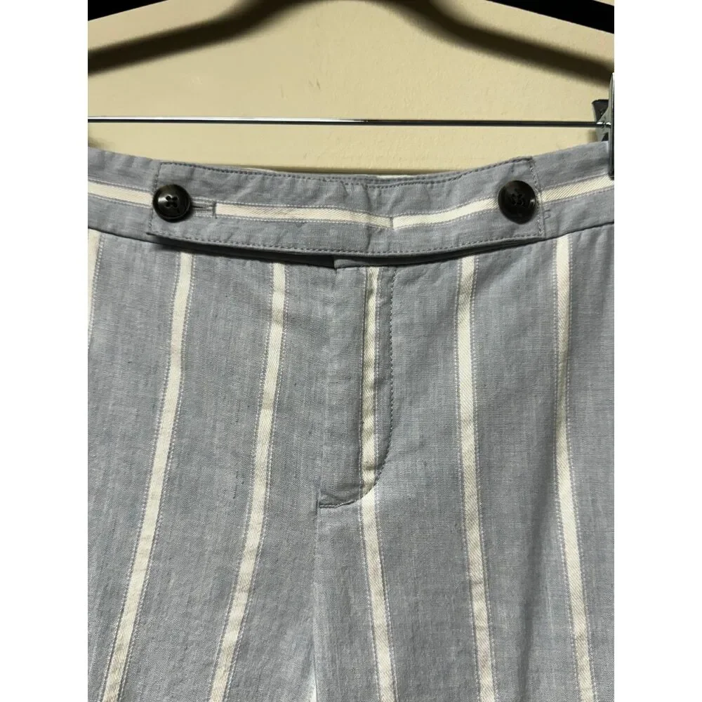 BANANA REPUBLIC Avery Linen Blend Blue/White Stripe Ankle Pant, Sz 6